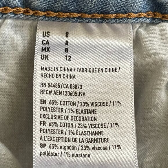 American Eagle Blue Denim Super Super Stretch Hi Rise Shortie Jean Shorts Sz 8 - Picture 7 of 7